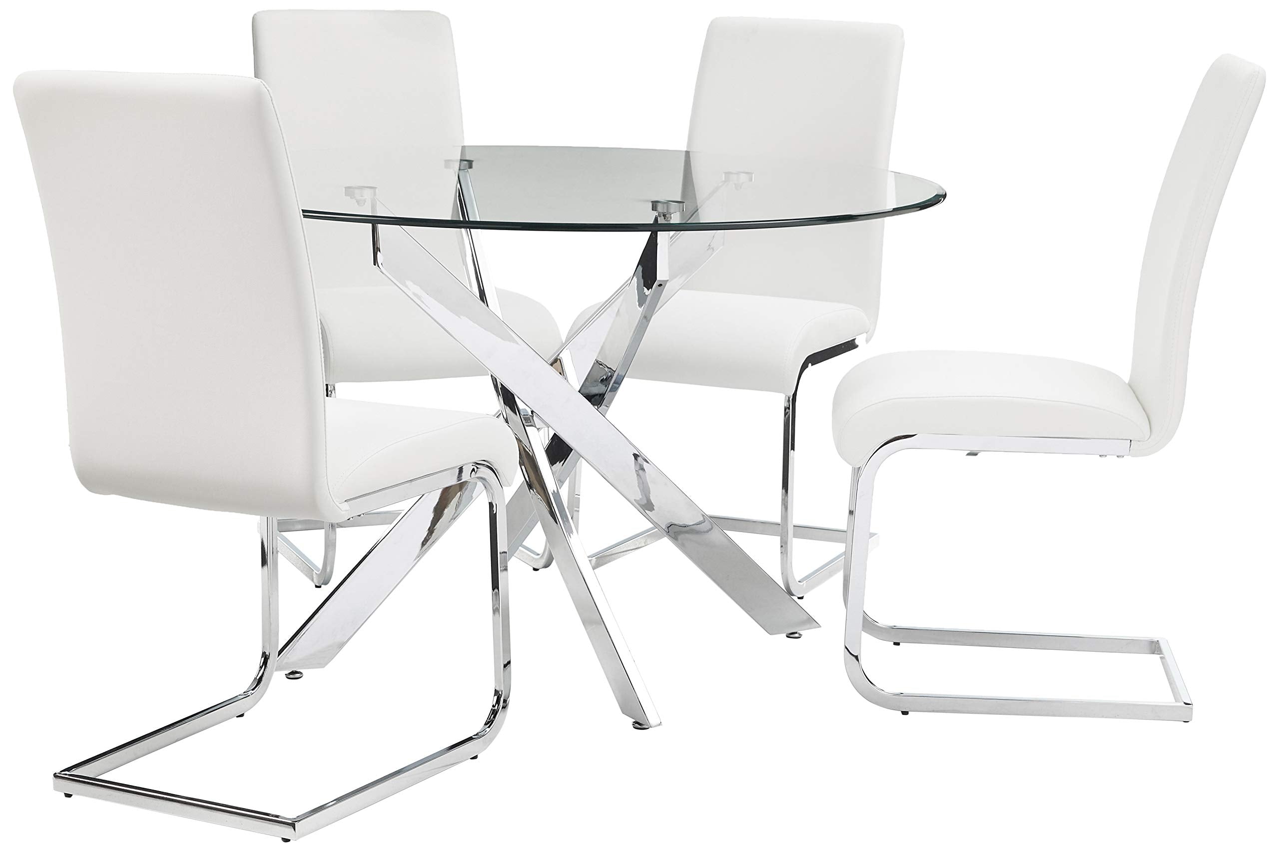 Best Master Furniture Mirage 5 Pcs Glass Top Modern Dining Set, White