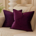 Juspurbet Eggplant Purple Decorative Velvet Throw Pillow Covers 28X28 Inch Set Of 2,Broadside Soft Cushion Case With Invisible Z