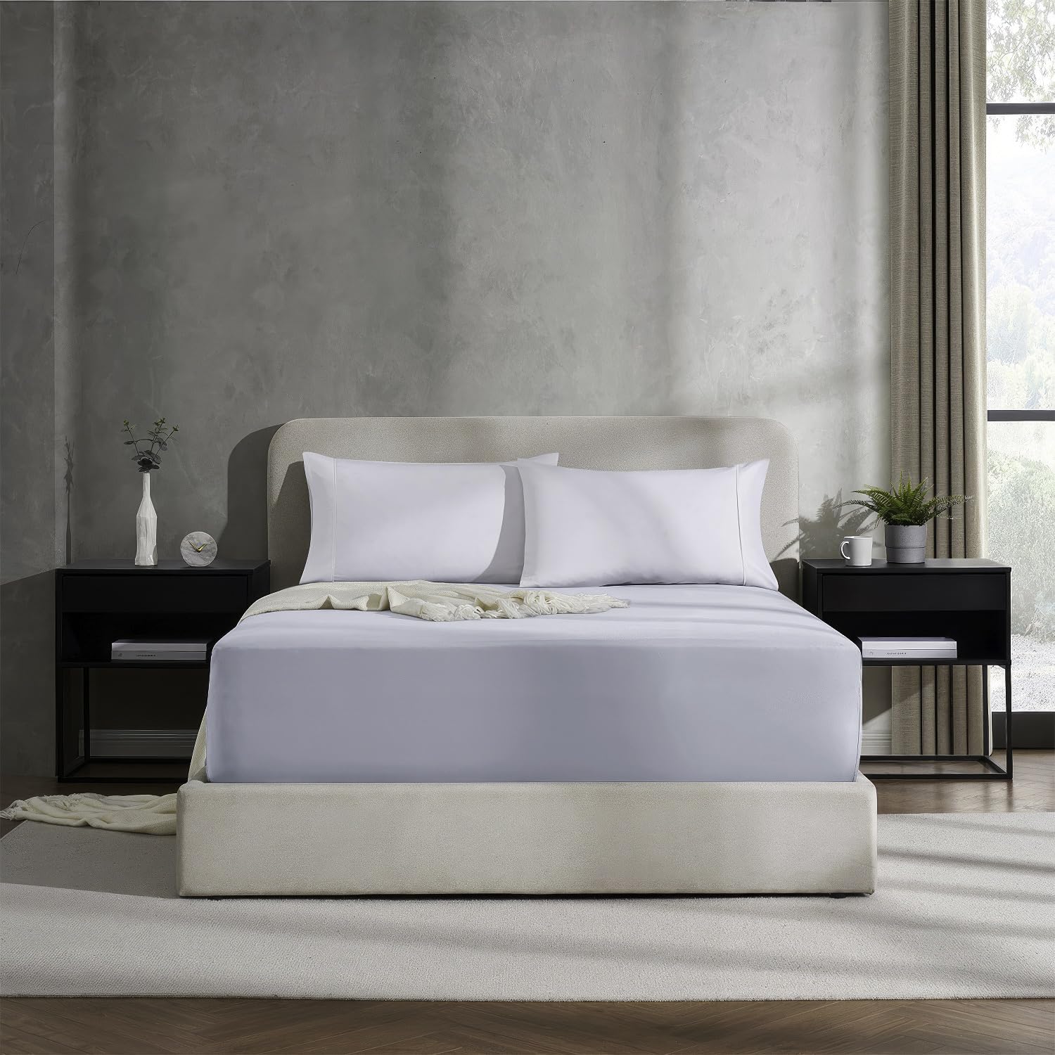 Nestl Extra Deep Pocket Full Fitted Sheet, Ice Blue Full Size Fitted Sheet Only, 1800 Microfiber Fitted Bed Sheet, Ultra Soft Full Bed Fitted Sheet Fits Up To 24 Inch Mattress