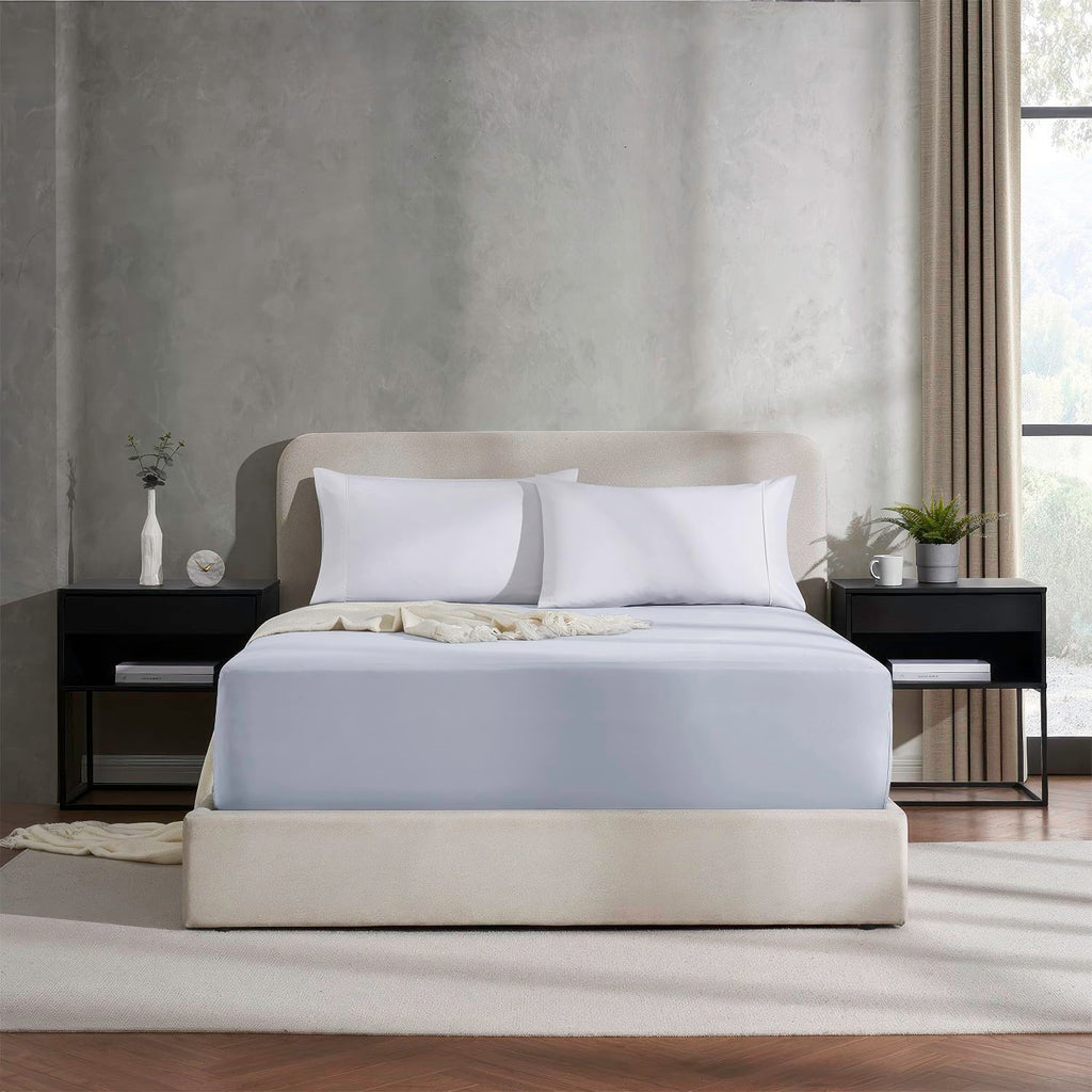 Nestl Extra Deep Pocket Full Fitted Sheet, Ice Blue Full Size Fitted Sheet Only, 1800 Microfiber Fitted Bed Sheet, Ultra Soft Full Bed Fitted Sheet Fits Up To 24 Inch Mattress