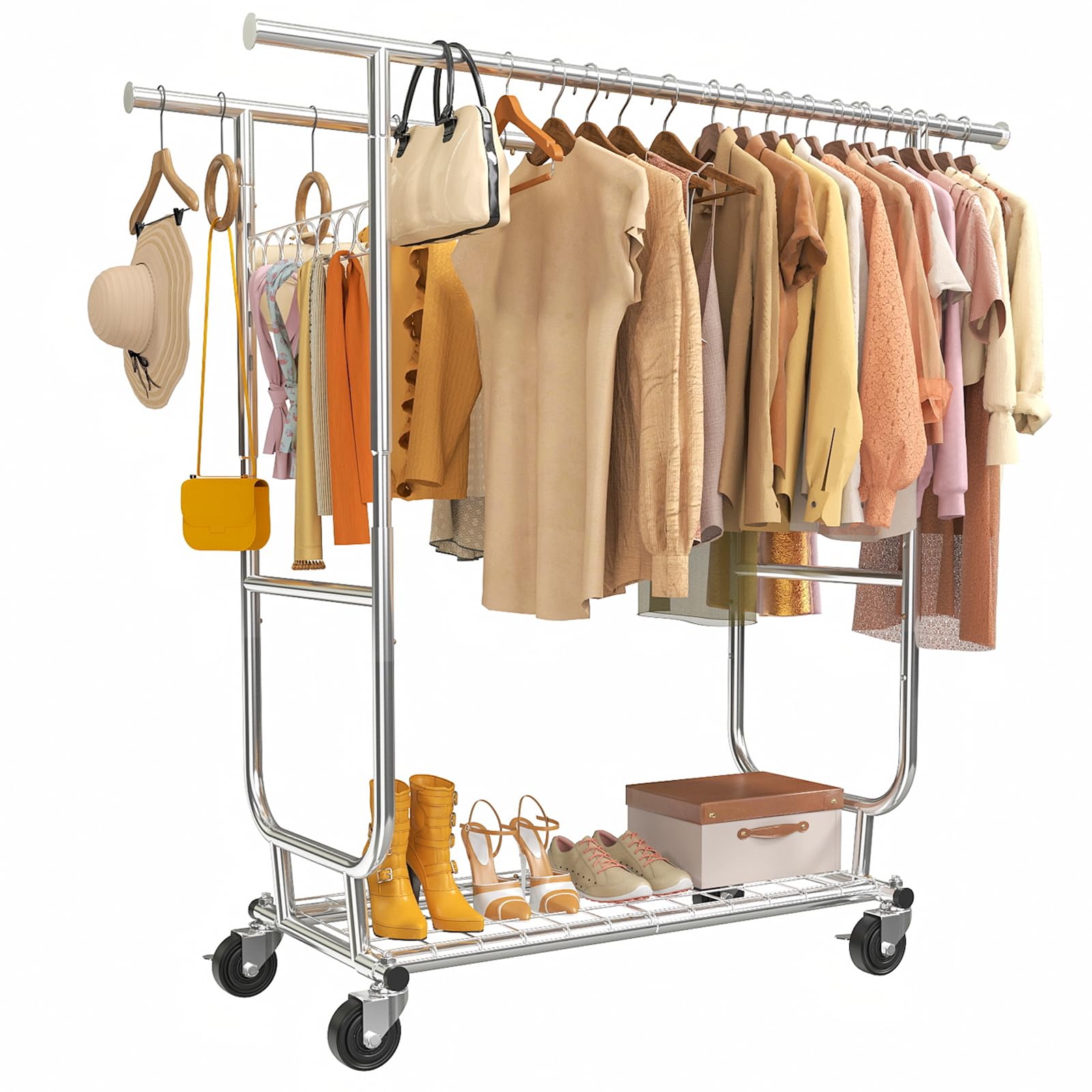 dgedby Clothes Rack Heavy Duty 620LBS For Hanging Clothes, Commercial Garment Rack Heavy Duty,Collapsible & Portable Clothes Rac