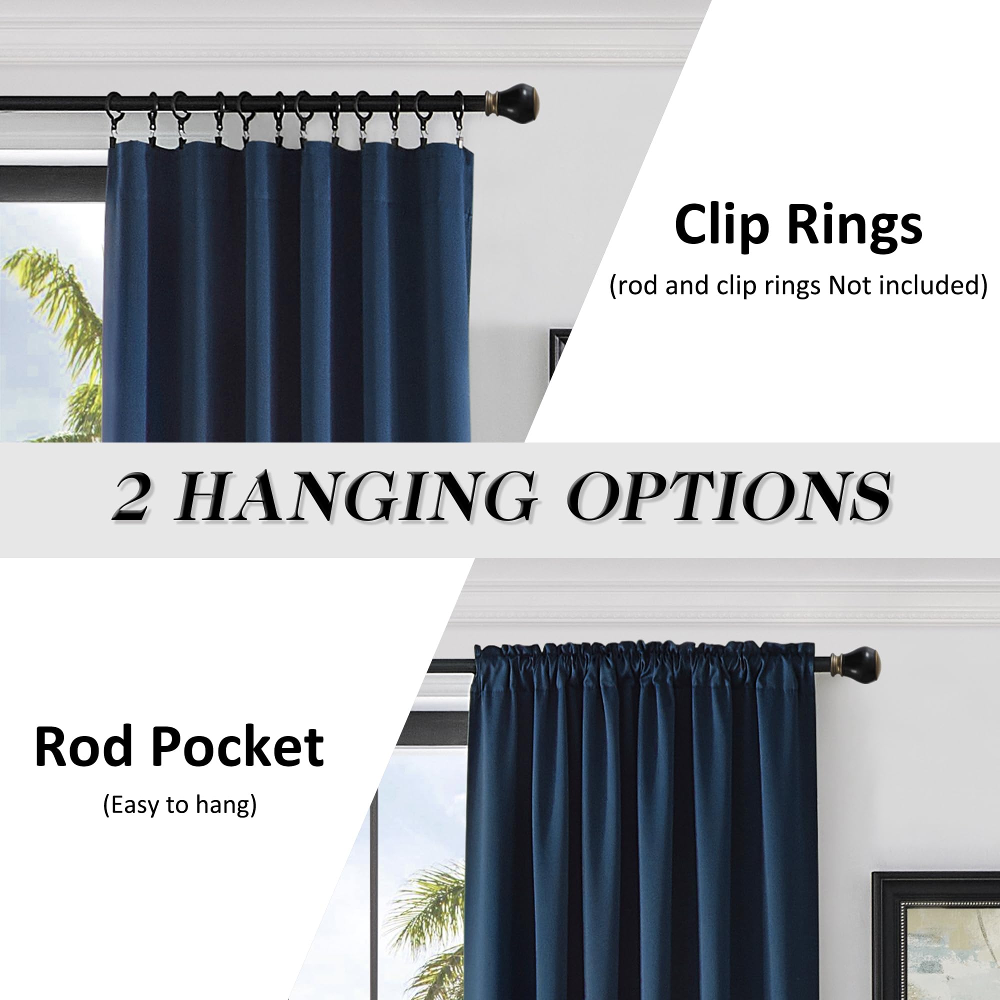 Donren 108 Inch Length Navy Blue Curtain Panels/Drapes For Living Room Solid Energy Efficient Room Darkening Bedroom Curtains Thermal Insulated W 60 X L108 Inch