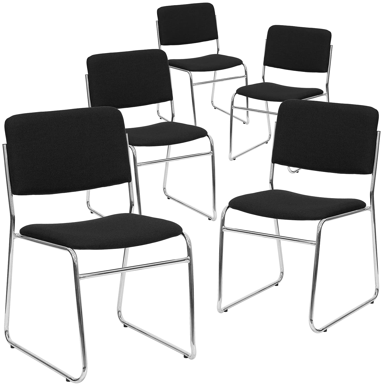 5 Pk. 1000 lb. Capacity Black Fabric Stacking Chair with Chrome Sled Base