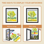 2 Pack Kids Art Frames, Kids Artwork Frames Changeable 8 X10.5 With Mat And 9 X12 Without Mat, Black Front Opening Children Pict