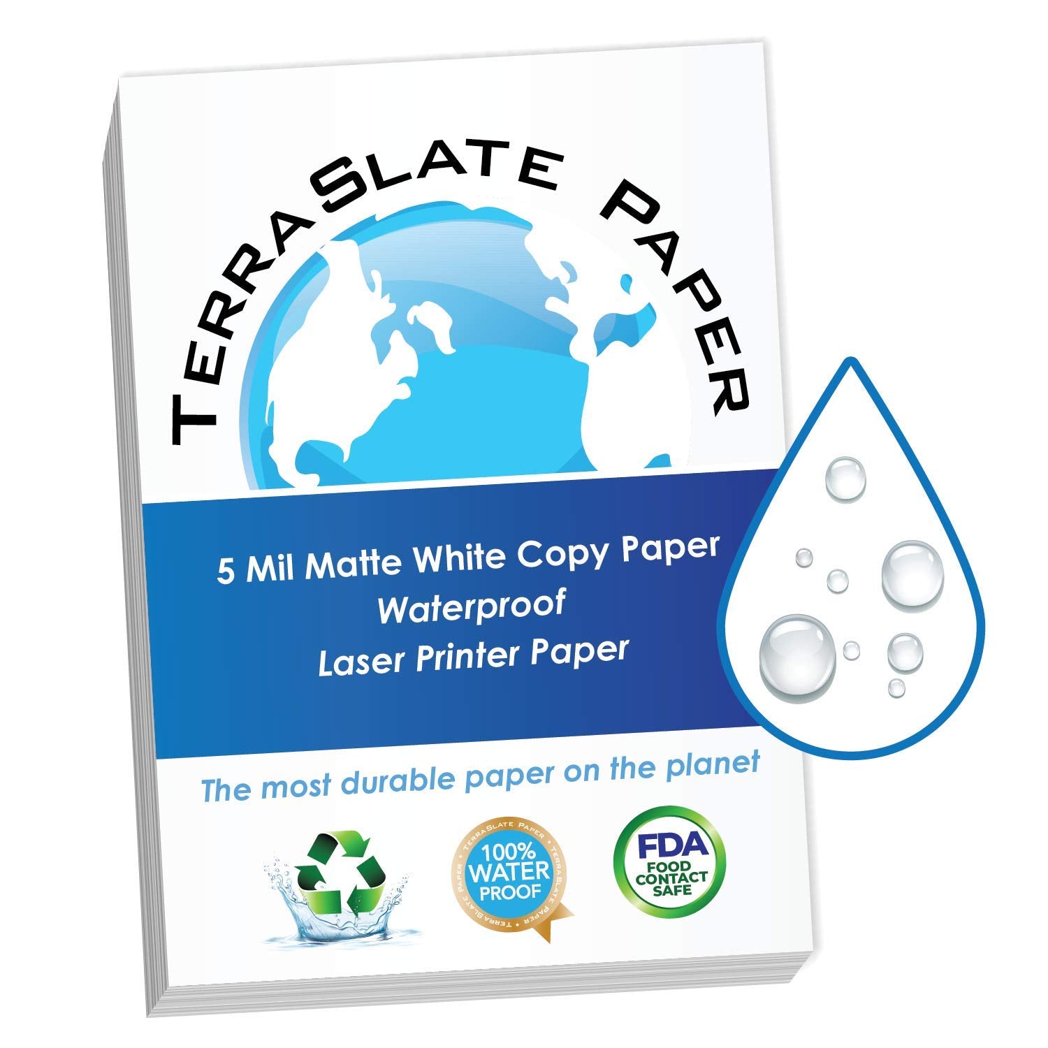Terraslate Copy Paper Waterproof Laser Printer, Rain Weatherproof, 5 Mil, 8.5X11-Inch, 50 Sheets