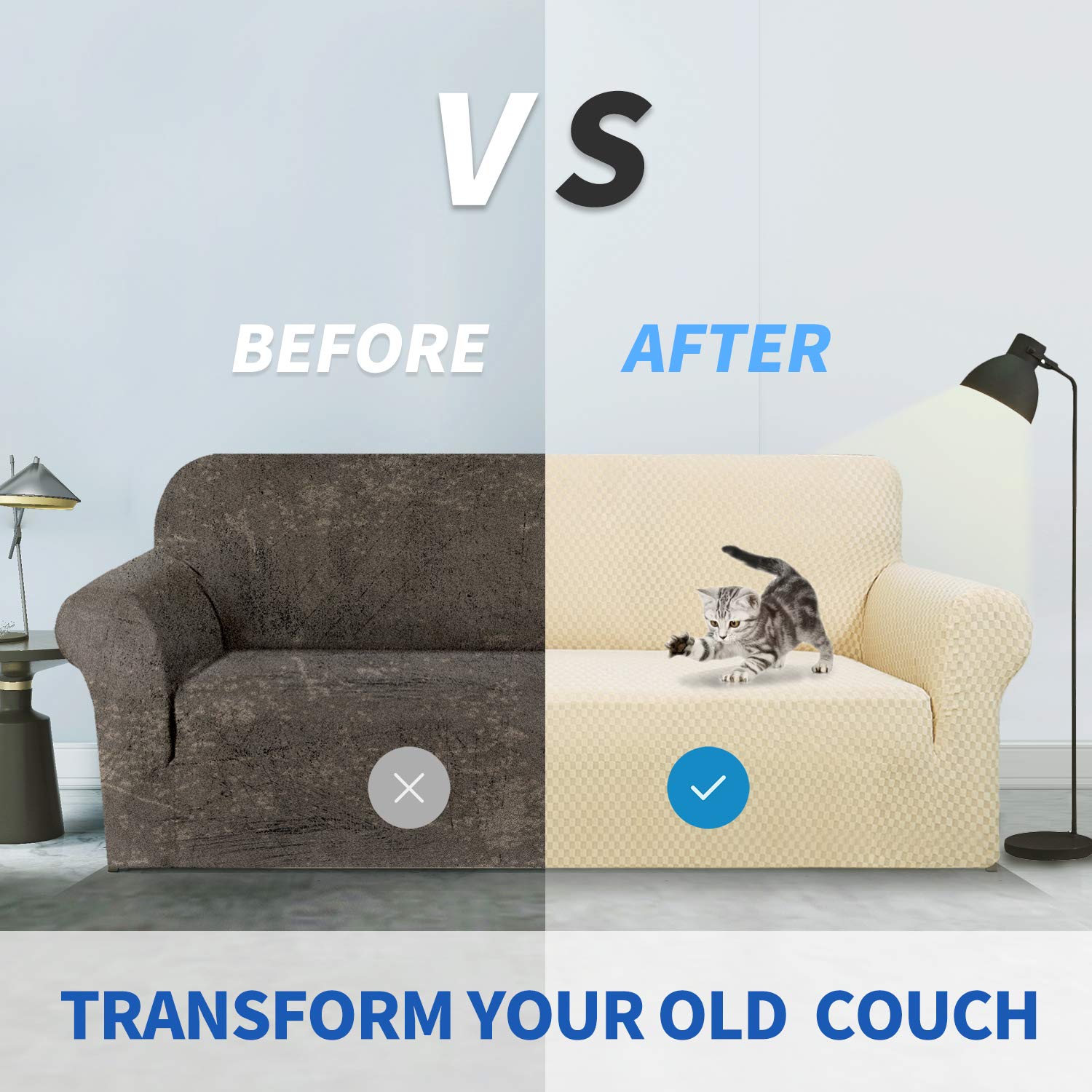 Znsayotx 1 Piece Jacquard Couch Covers For 2 Cushion Couch High Stretch Loveseat Slipcover For Pets Dogs Anti Slip Love Seat Sofa Slipcover Furniture Protector (Loveseat, Light Beige)