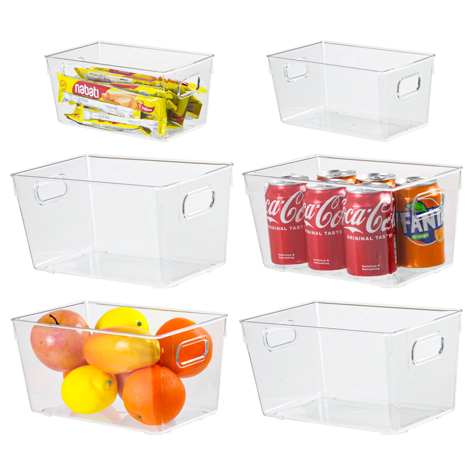 Zexalor 6Pcs Plastic Storage Bin 2-Size Clear Storage Containers For Kitchen Pantry Organization And Storage Bins, Organizing Bi