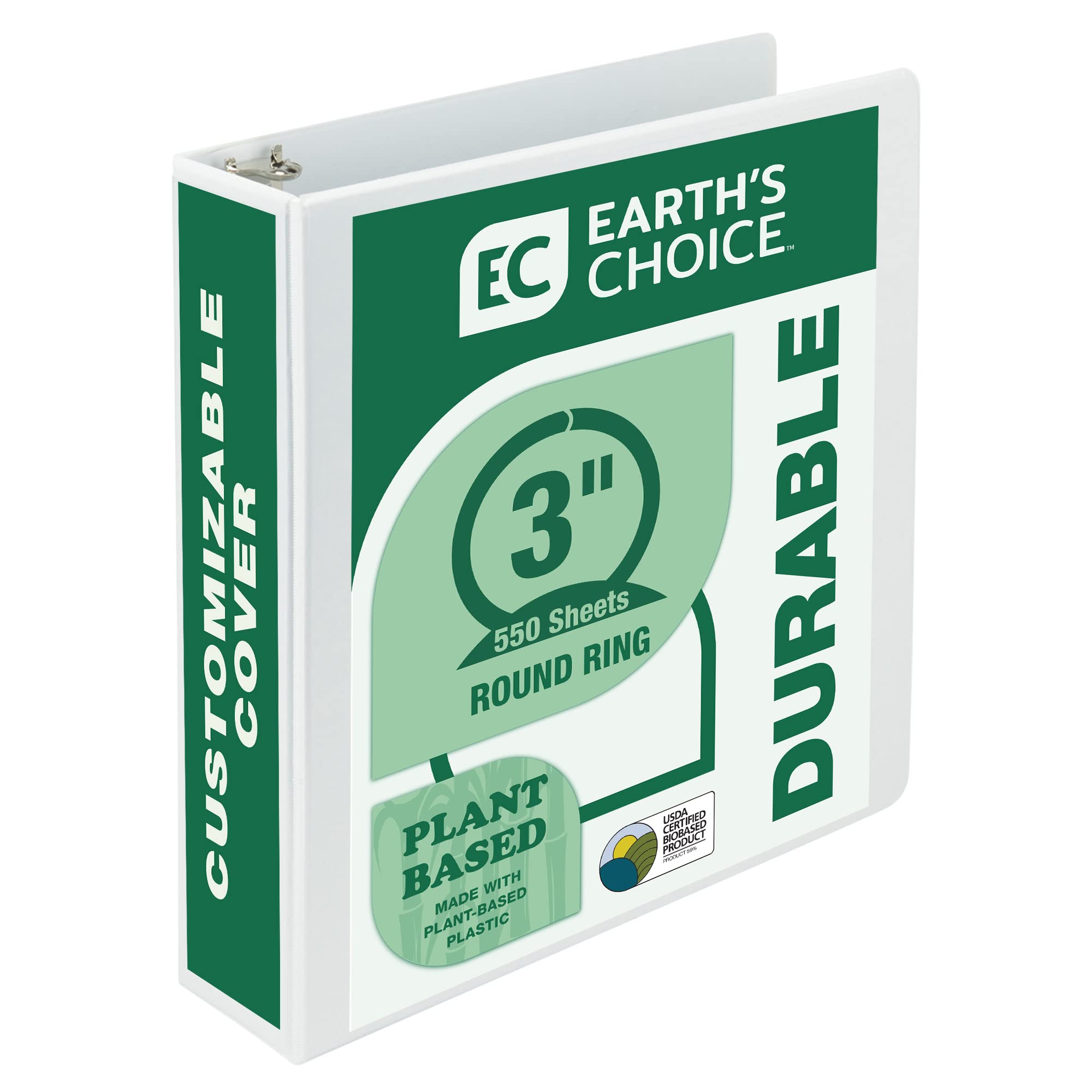 Samsill Plant-Based 3 Inch Durable Round Ring, Made In Usa, View Binder, Eco-Friendly, Usda Certified Biobased, Single, White