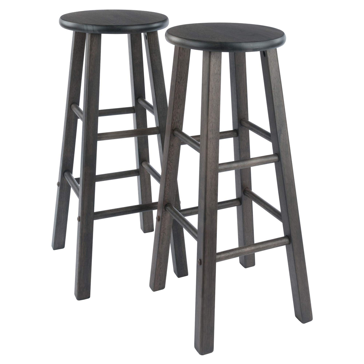 Winsome Element 2-Piece 29In Bar Stool Set, Oyster Gray Finish, Solid Wood, Modern Design