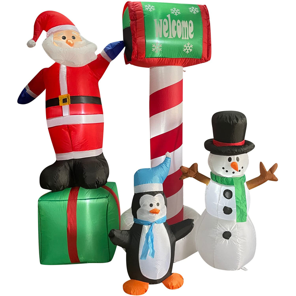 Christmas Time 6-Ft. Pre-Lit Inflatable Welcome Mailbox With Santa Claus, Snowman, And Penguin | Outdoor Blow-Up Festive Celebration Party Decor For Christmas Holiday | Ct-Sasnpgn061-L