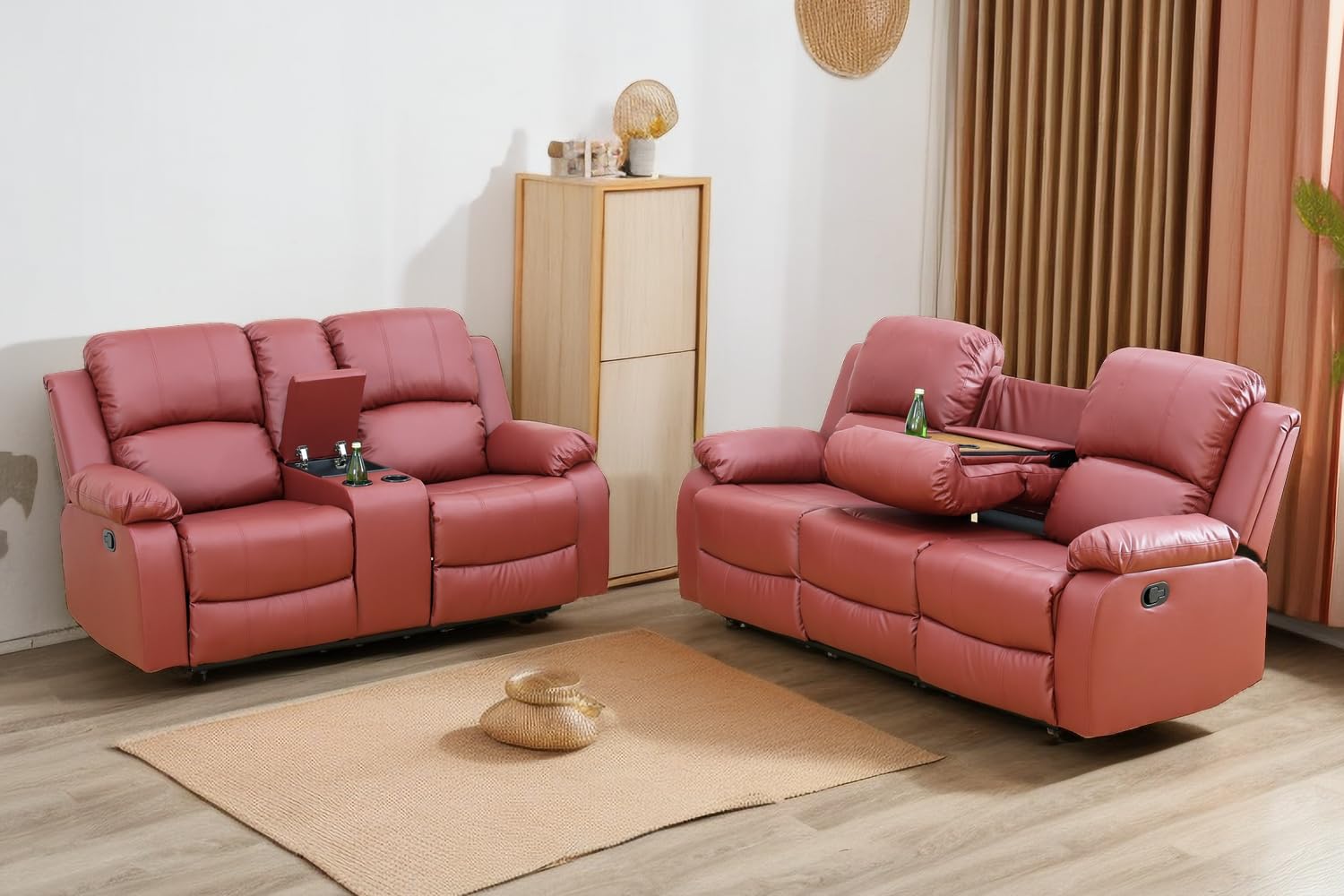 A Ainehome Living Room Furniture Set Leather Recliner Sofa Set Loveseat Chair Furniture Sofa Set For Living Room/Small Space/Rv/