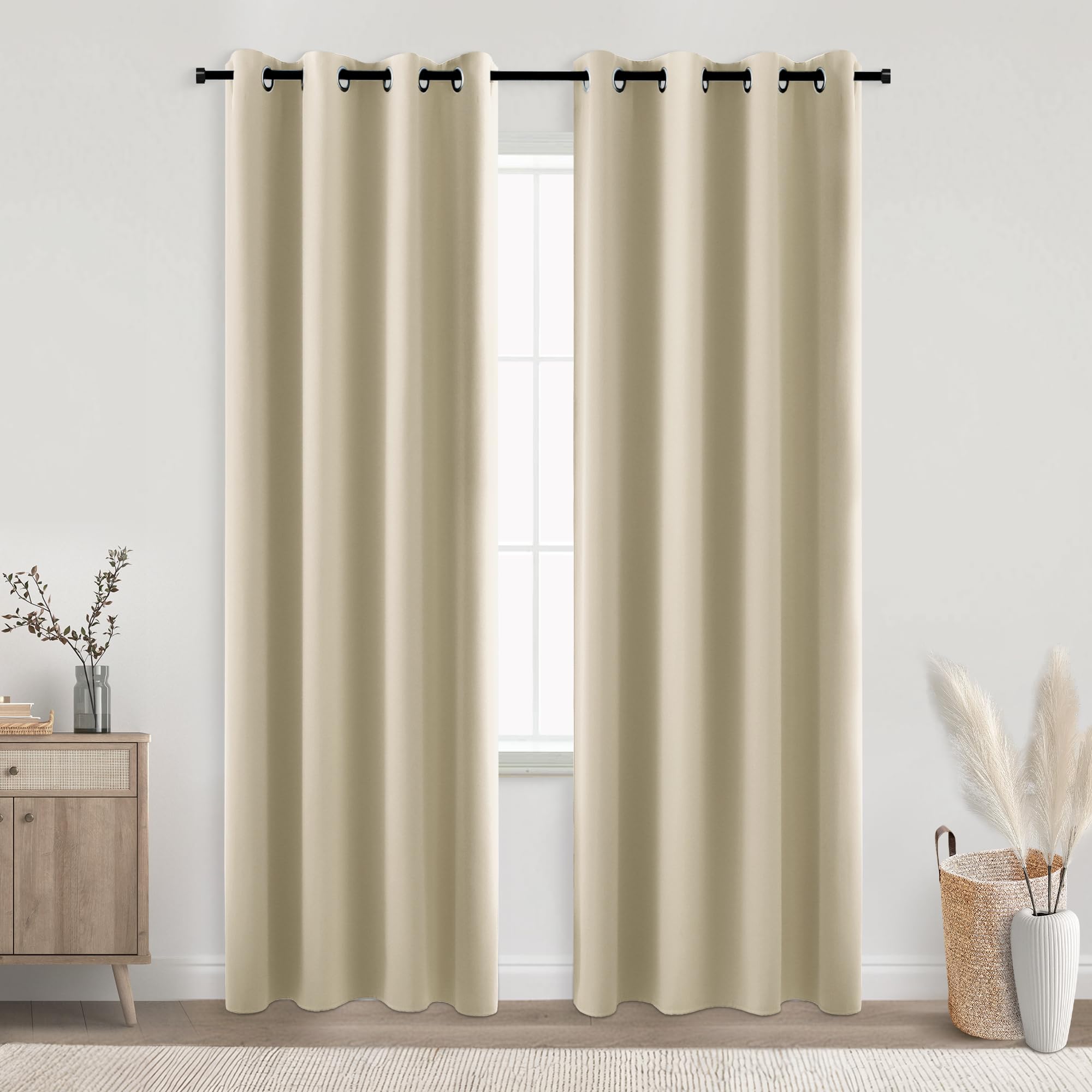 Koufall Tan Beige Curtains 84 Inches Long For Living Room,Modern Farmhouse Blackout Darkening Boho Curtains 2 Panels For Bedroom
