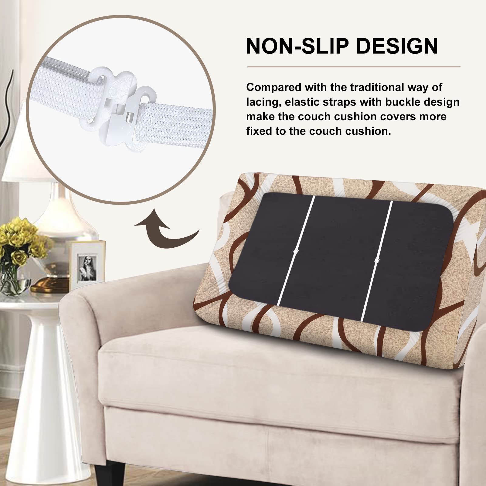 Searchi Printed Sofa Couch Cushion Covers Replacement Couch Seat Covers Stretch Patterned Sofa Seat Slipcovers Washable Furniture Protectors Sofa Slipcover Soft With Elastic Bottom(Large-3 Seat)