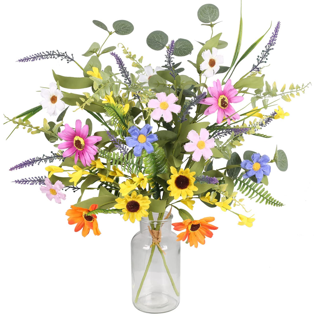 GTIDEA 2 Bundles Artificial Daisy Flowers Fake Silk Summer Flowers Colorful Flowers Fake Wildflowers Bouquet for Home Indoor Tab