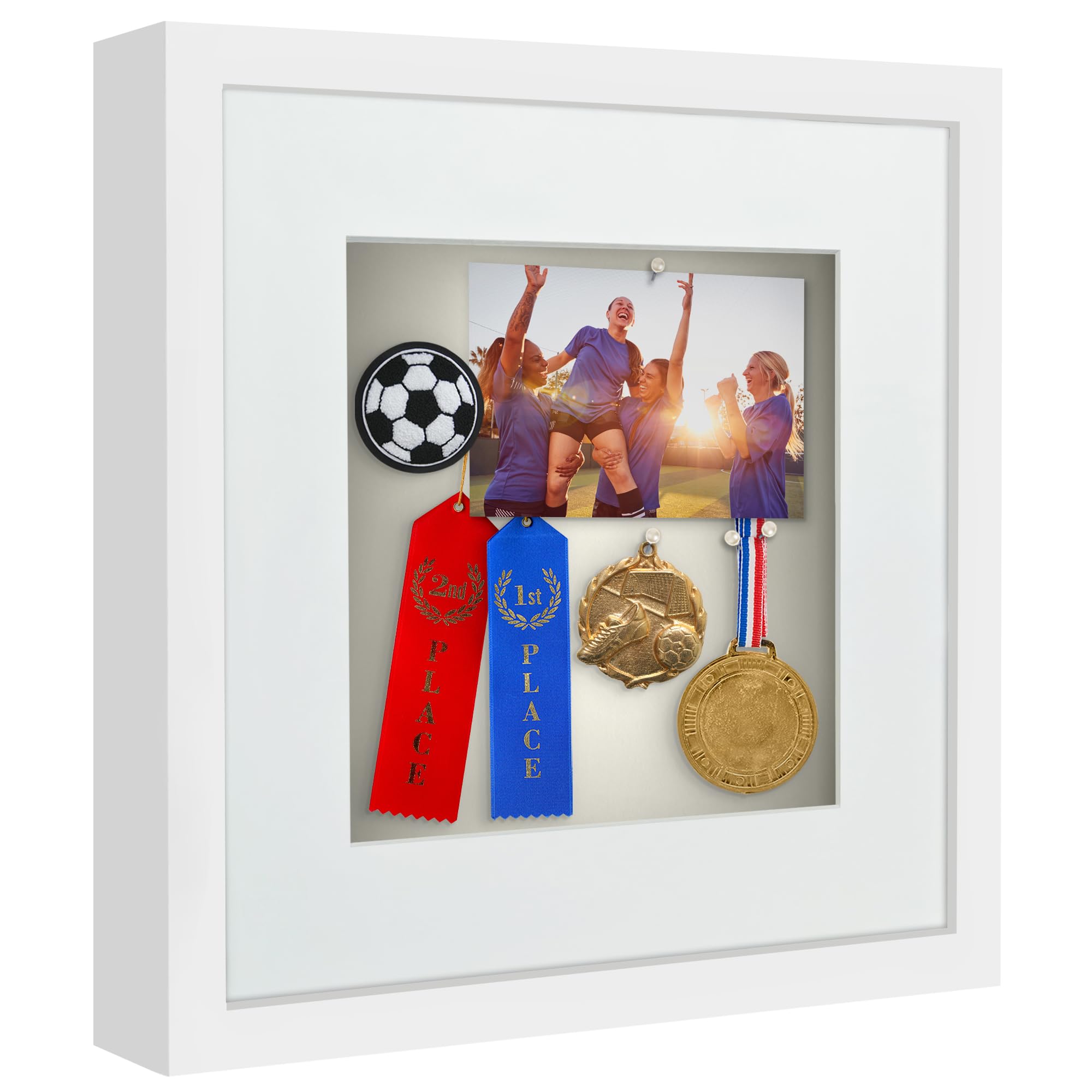 Americanflat 12x12 Shadow Box Frame with Shatter-Resistant Glass - Use as 10x10 Frame with Mat or 12x12 Frame Without Mat - Silh