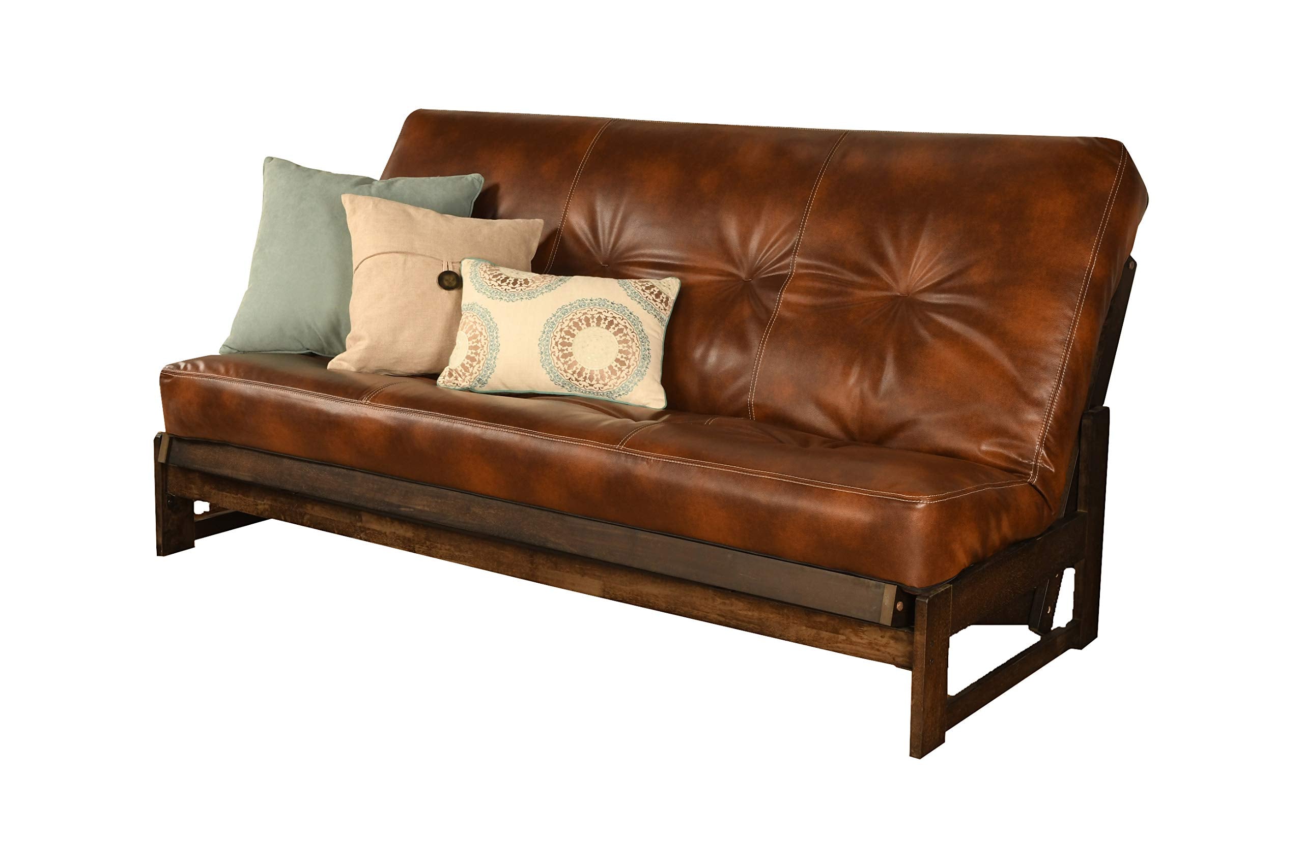 Kodiak Furniture Aspen Futon With Faux Leather Mattress In Saddle Brown