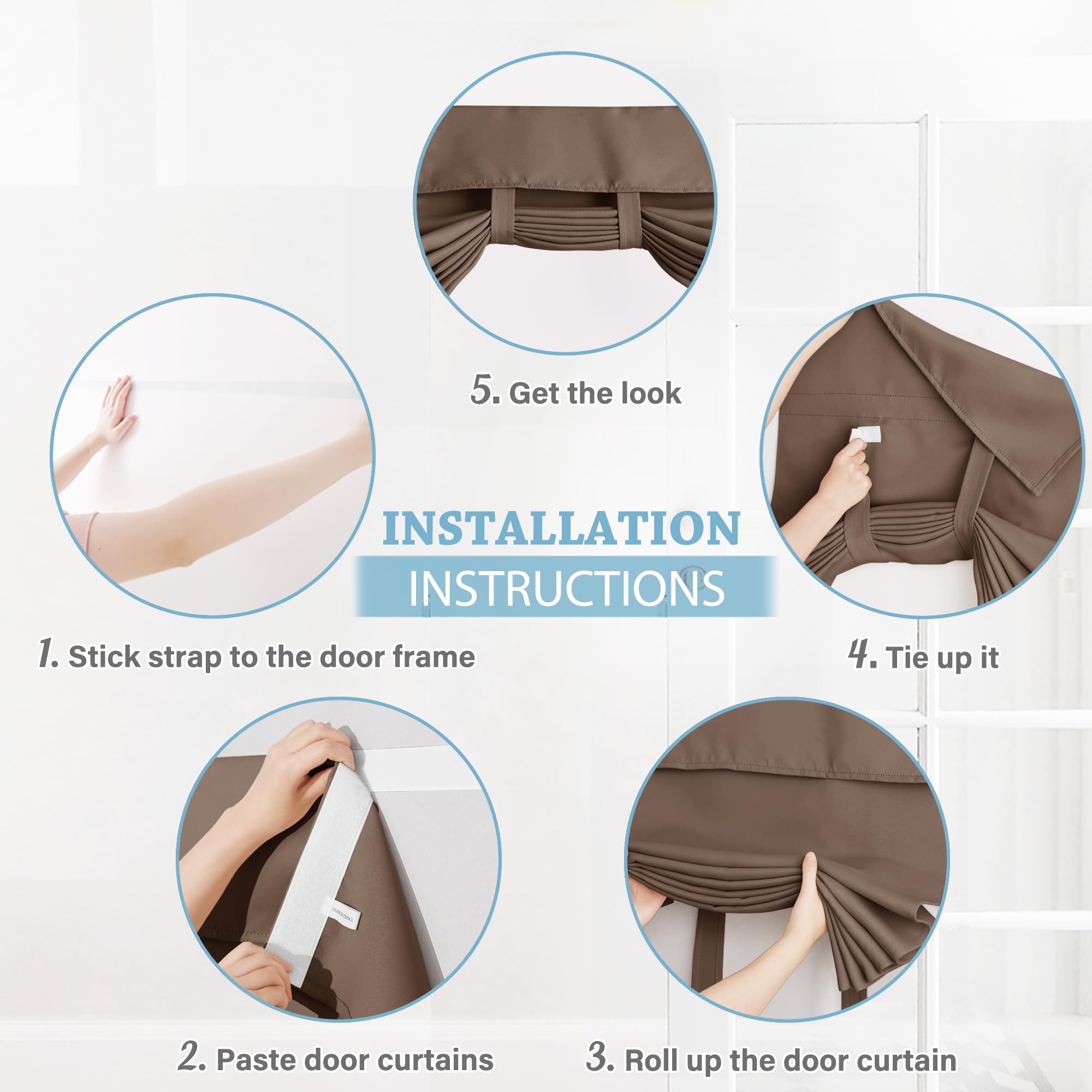 Ryb Home Blackout Door Curtains 2 Panels Set, Privacy Insulating Glass Window Door Blind Shdes For French Door Nana Door Sidelight Door Office, W 26 X L 72, Mocha