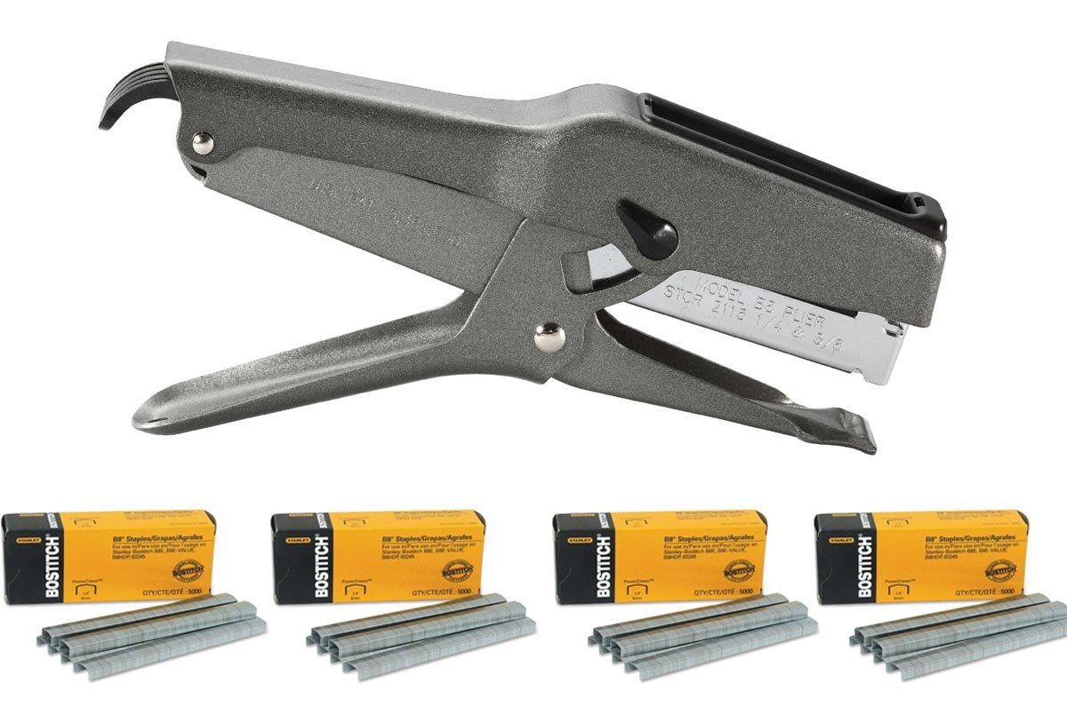 Stanley Bostitch B8 Heavy Duty Plier Stapler (Gray) With 4 Boxes Of 1/4' Staples