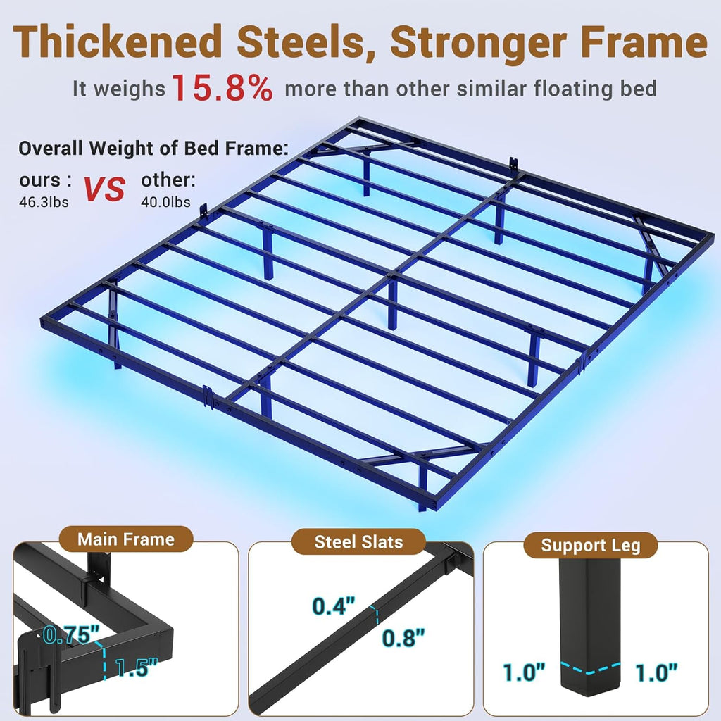 Hasuit Floating Bed Frame Queen Size With Led Lights, Metal Platform Queen Bed, No Box Spring Needed, Easy To Assemble (Queen)