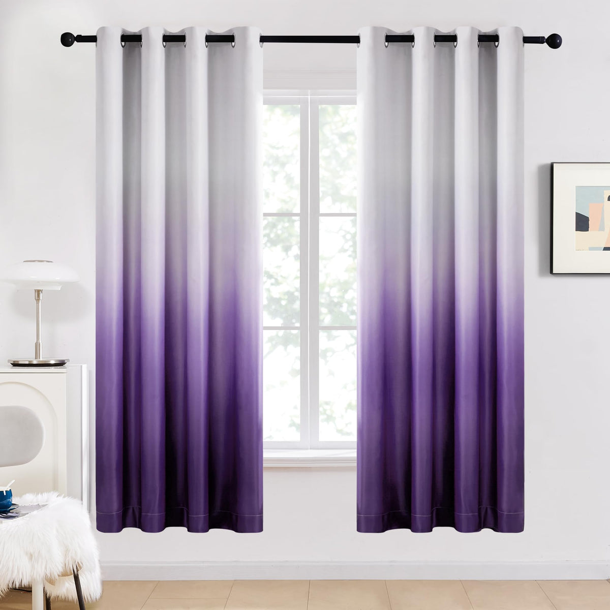 Deconovo Thermal Insulated Ombre Curtains For Living Room, Room Darkening Gradient Drapes, Set Of 2 Panels, Each 52X72 Inches, P