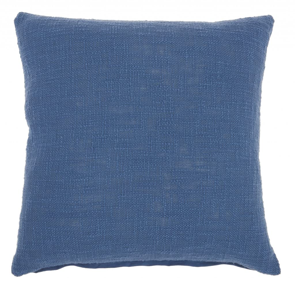 HomeRoots 100% Cotton Denim Blue Solid Woven Throw Pillow