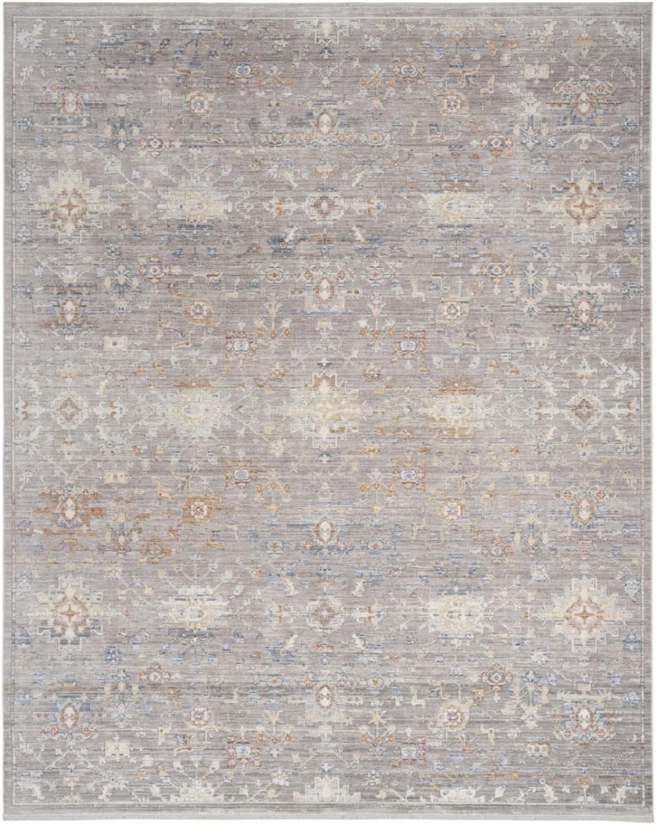 HomeRoots 533431 5 x 8 ft. Oriental Power Loom Distressed Rectangle Area Rug with Fringe Gray & Ivory