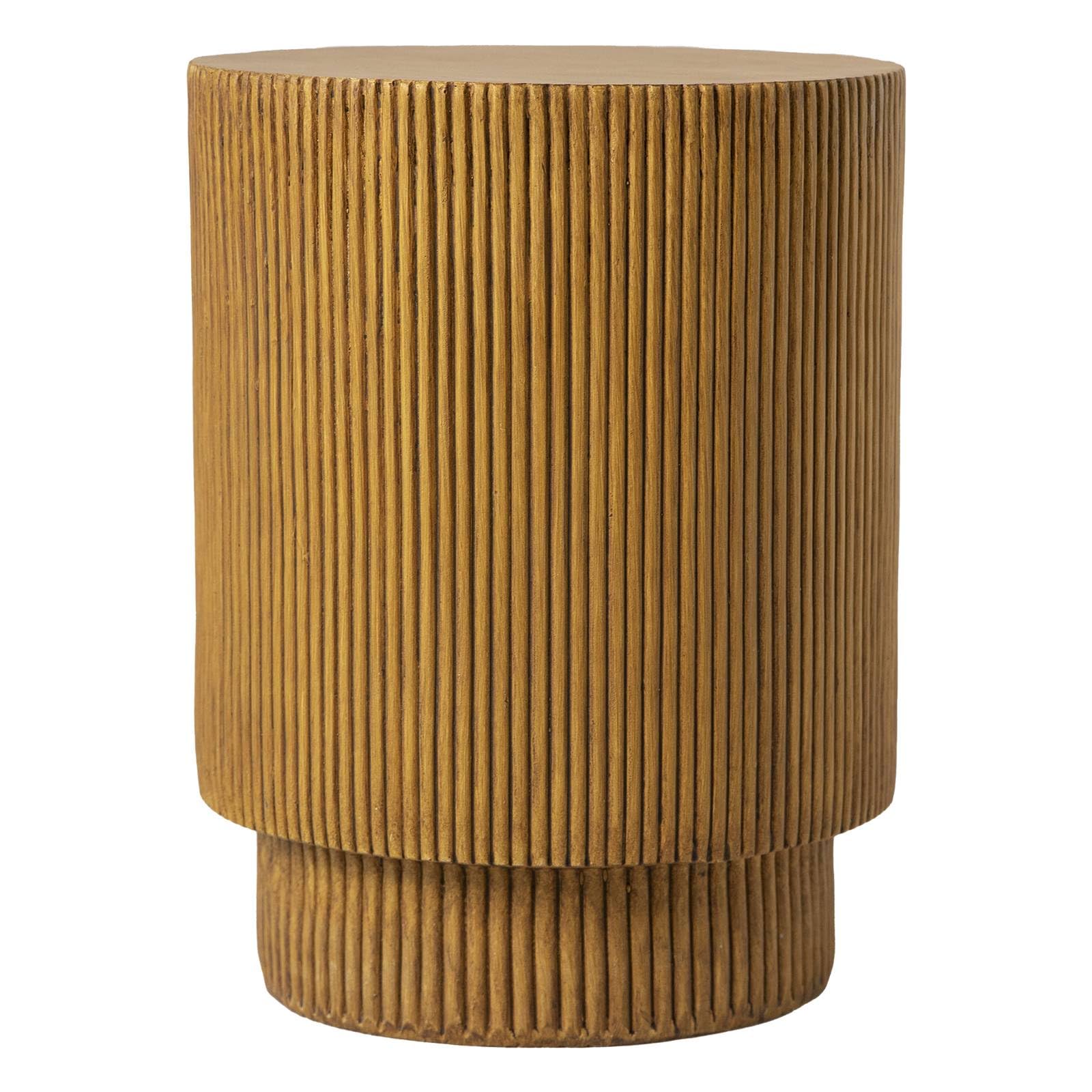 Eden Collection Fiberglass Outdoor Side Table in Wood Brown