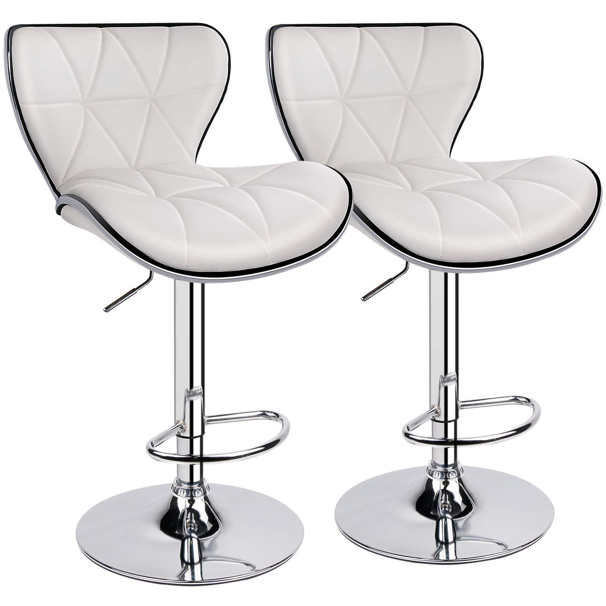 Leopard Shell Back Adjustable Swivel Bar Stools, Pu Leather Padded With Back, Set Of 2 (White)