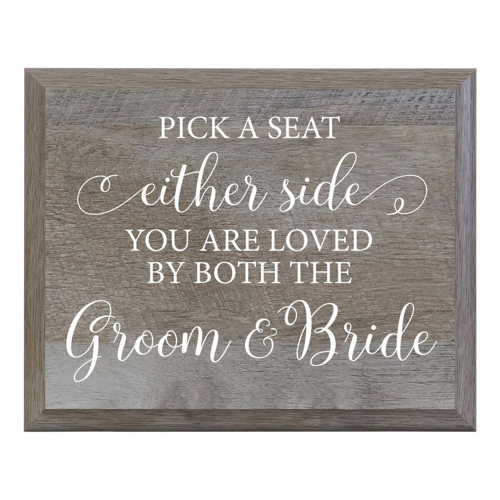 LifeSong Milestones Pick A Seat Not A Side Decorative Wedding Party Signs for Ceremony and Reception for Bride and Groom (8x10)