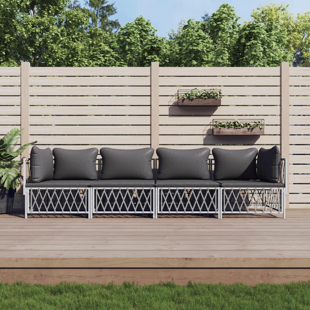 vidaXL Patio Furniture Set 4 Piece, Sectional Sofa with Cushions, Patio Lounge Set for Garden Lawn Backyard, Outdoor Patio Furniture, White Steel