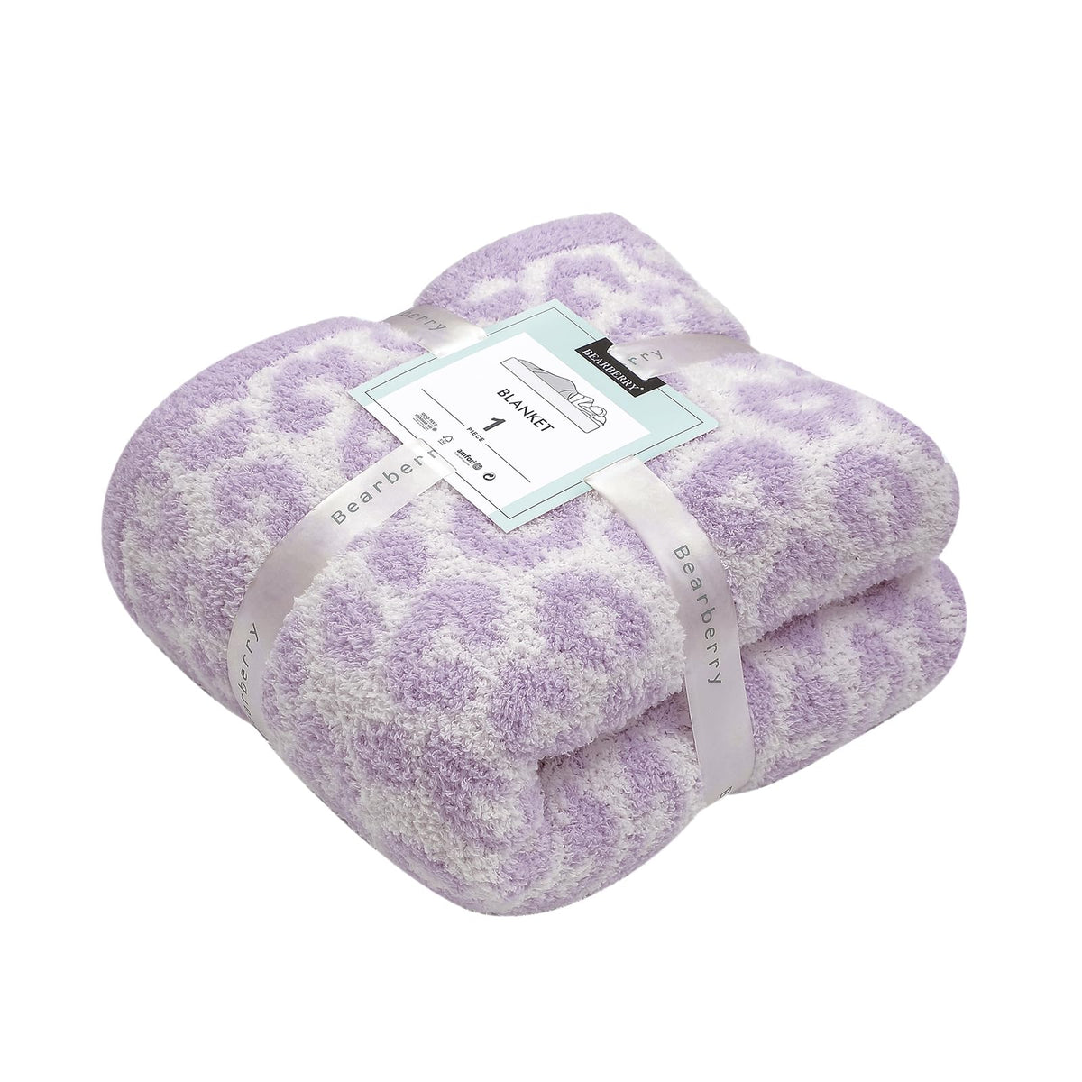 Bearberry Fuzzy Leopard Knitted Throw Blanket Soft Cozy Warm Microfiber Blanket For Couch Sofa Bed Travel (Purple/Cream, 40'X50