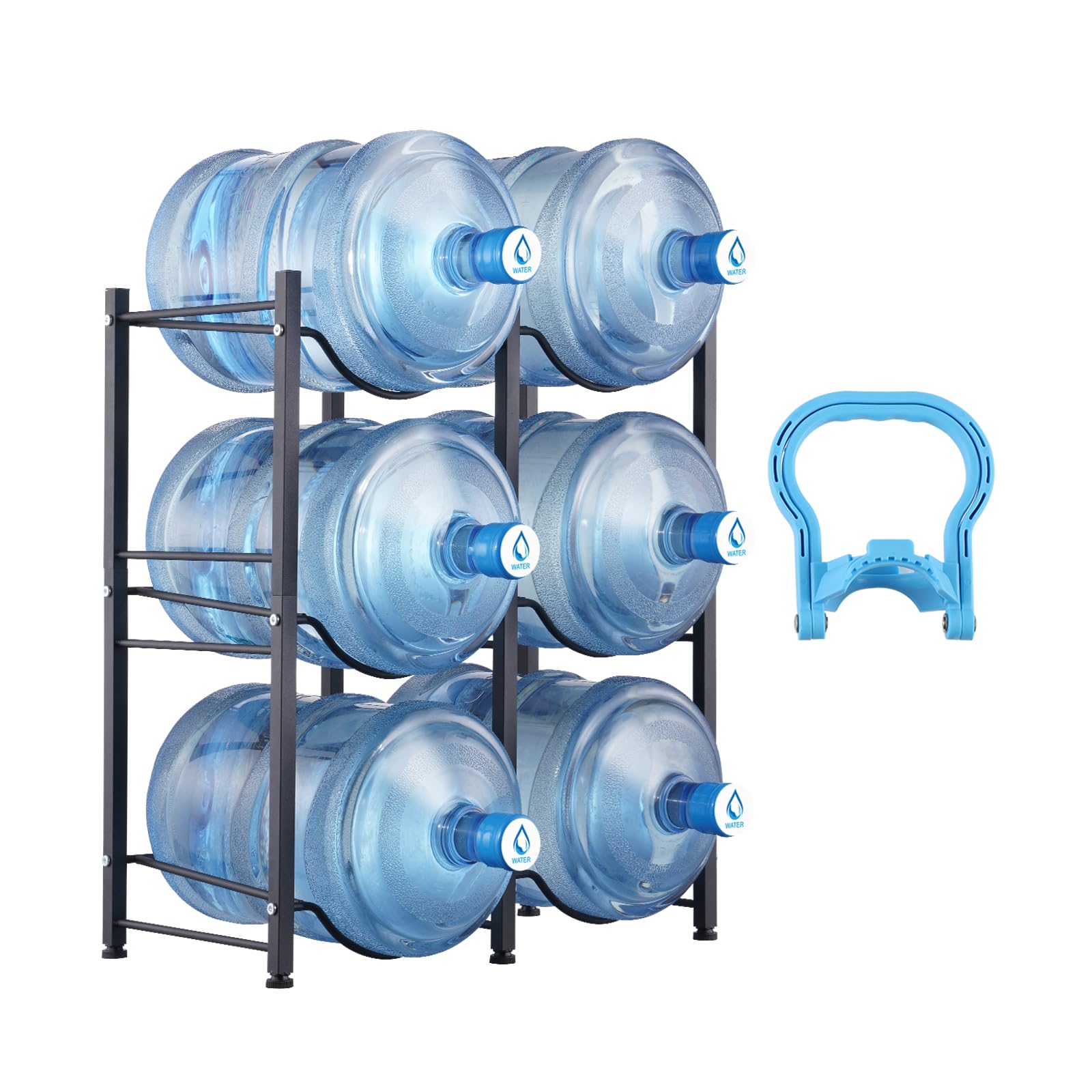 VEVOR 5 Gallon Water Jug Holder, 3 Tiers Double Row Heavy Duty Water Bottle Rack with 6 Slots, Detachable Water Jug Stand for Ki
