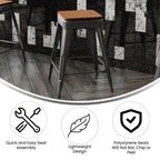 Flash Furniture Kai Commercial Grade Indoor-Outdoor Bar Height Stool - Black Metal Frame - Black Poly Resin Seat - 30" High - Backless
