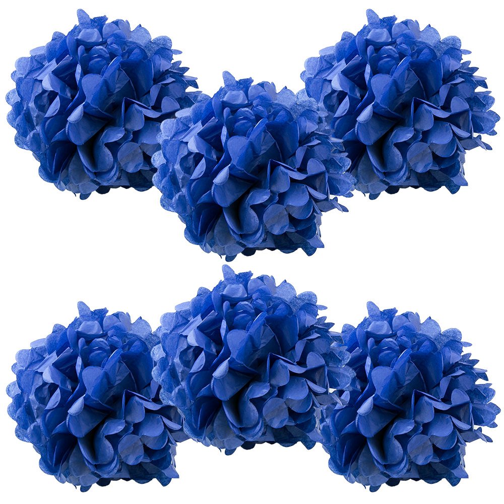 WYZworks Set of 6 - Royal Blue 8 - (6 Pack) Tissue Pom Poms Flower Party Decorations for Weddings, Birthday, Bridal, Baby Shower