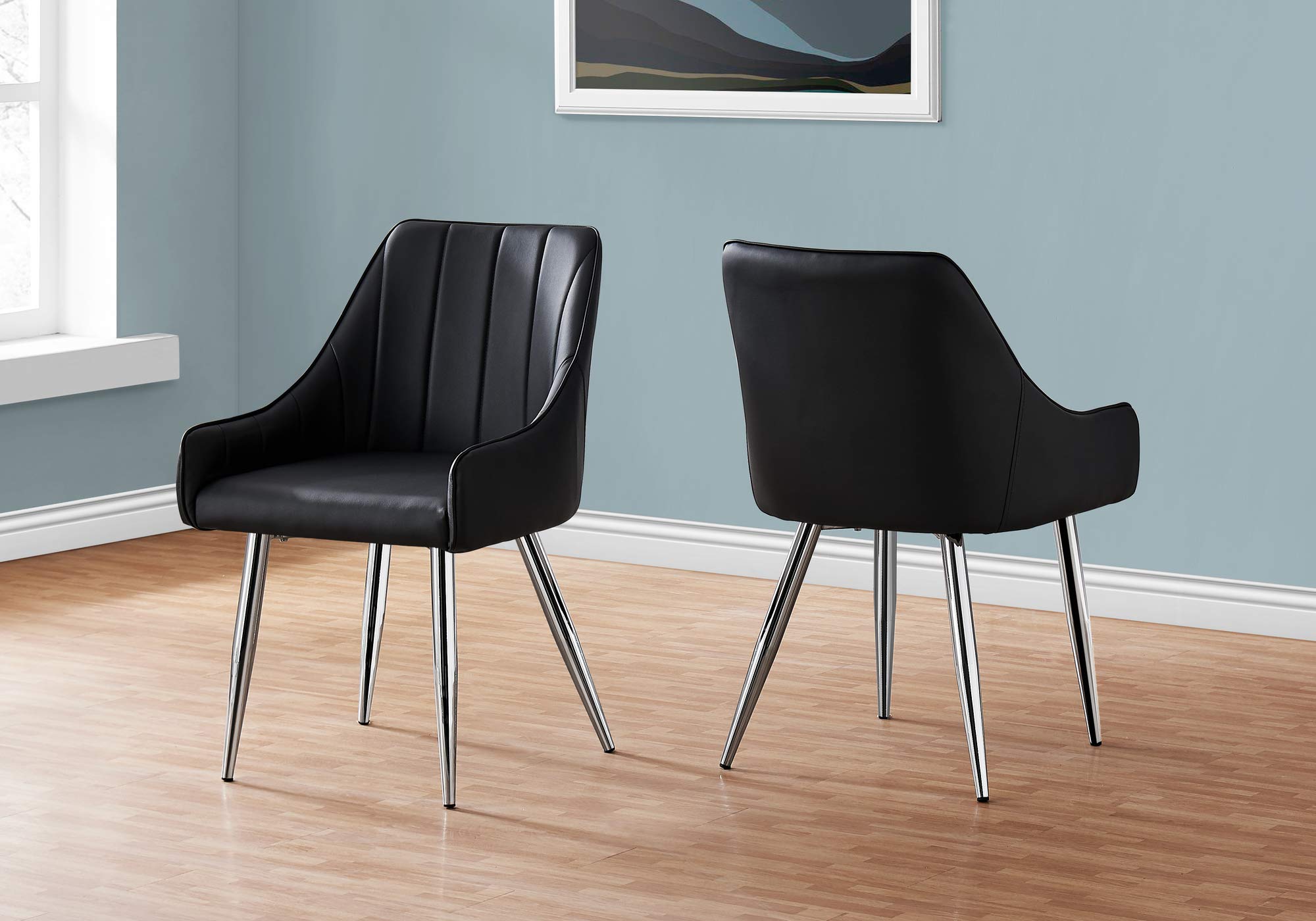 Monarch Specialties 1185, Set Of 2, Side, Upholstered, Kitchen, Room, Pu Leather Look, Metal, Contemporary, Modern Dining Chair, 17.5&quot; L X 24&quot; W X 33.50&quot; H, Black | Chrome Legs