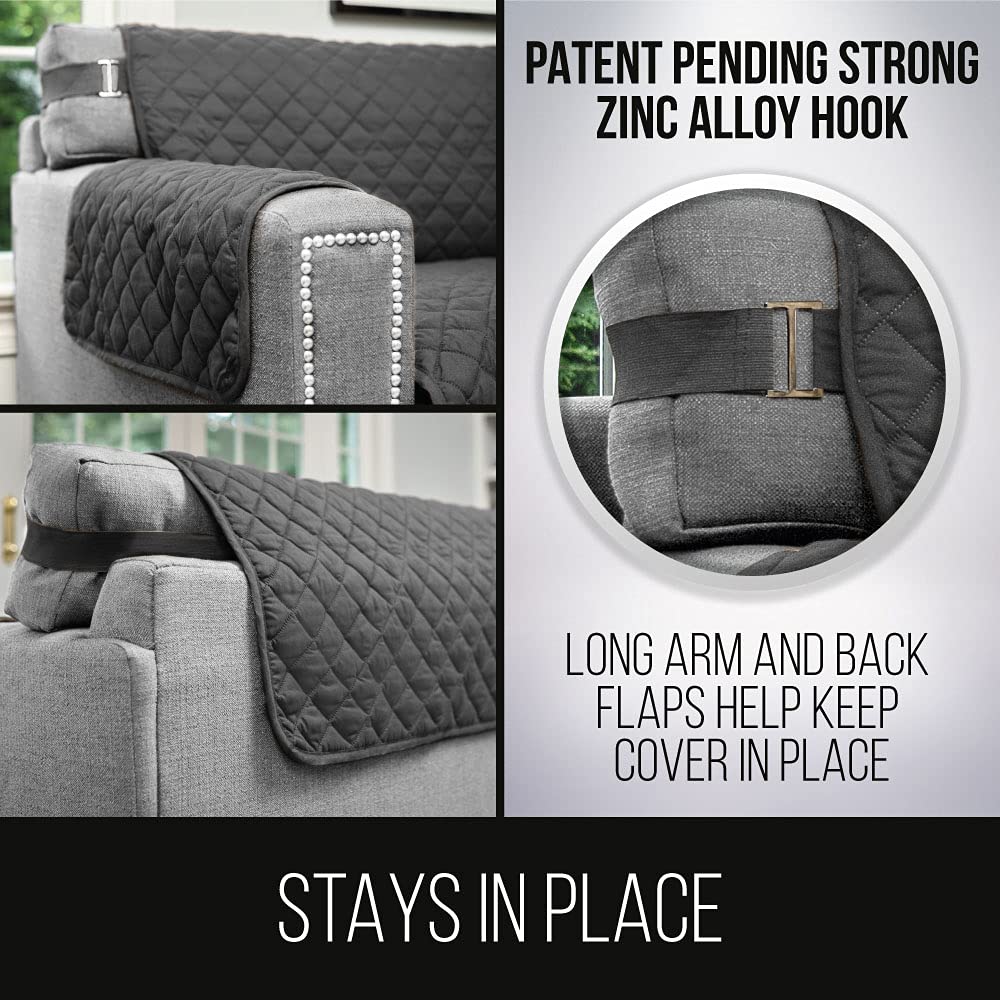 Sofa Shield Patented Chair Slip Cover, Large Cushion Protector, Reversible Stain And Dog Tear Resistant Slipcover, Quilted Microfiber 48” Seat, Washable Covers For Dogs Pets Kids, Charcoal