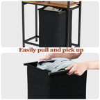Furnulem 4 Tiers Laundry Hamper With Shelf And Hooks, Tall Laundry Basket Sorter With 2 Removable Laundry Bags, Ladder Shelves W