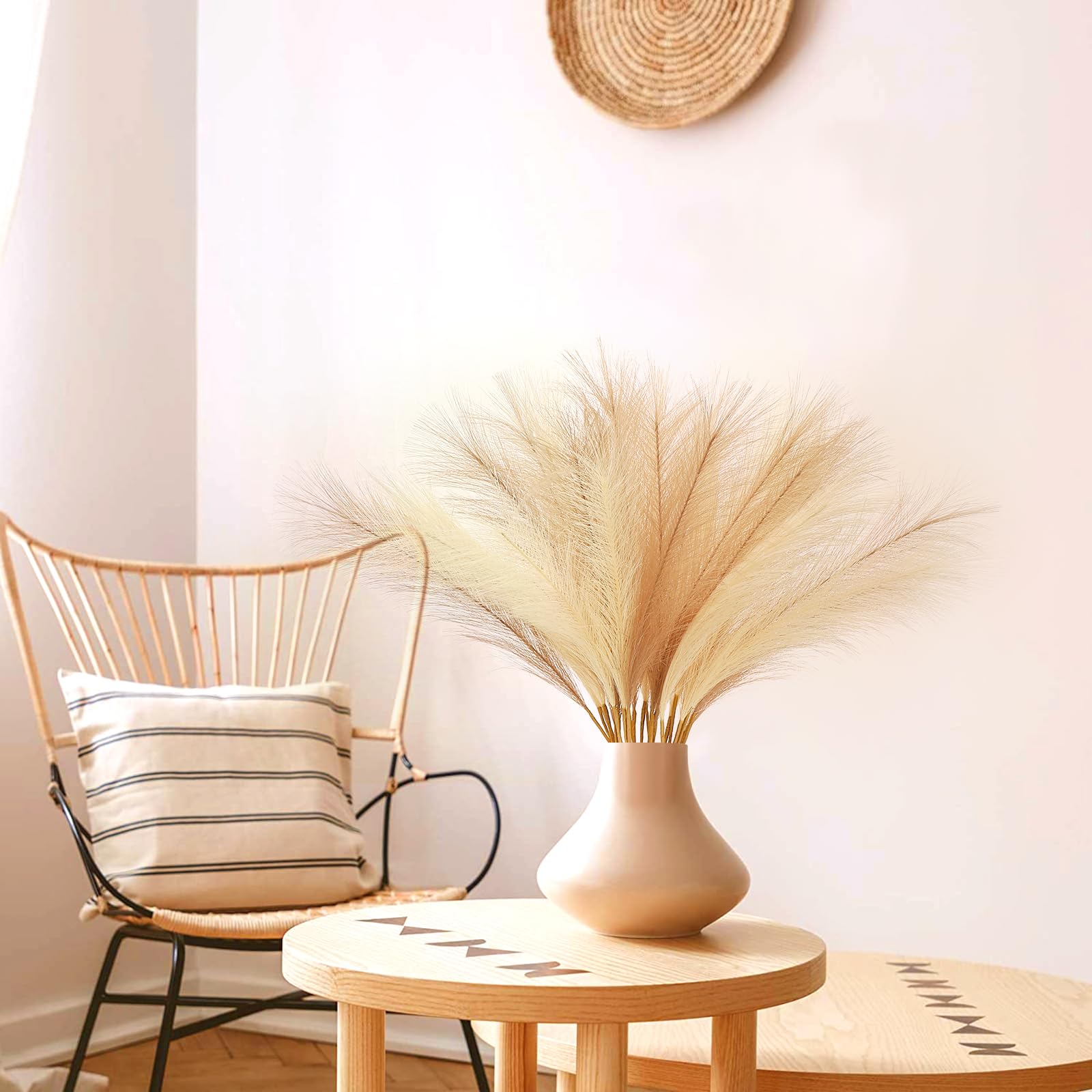 Septcat 30 Pcs Pampas Grass Decor 21.7'' Fluffy Faux Short Brown Pampas Grass Artificial Small Pompas Grass Flower Vase Filler F