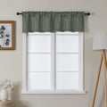 Lecloud Bessie Olive Green Valances for Windows 14 Inch Length 2 Pcs, Faux Linen Textured Kitchen Curtains, Rod Pocket Short Cur
