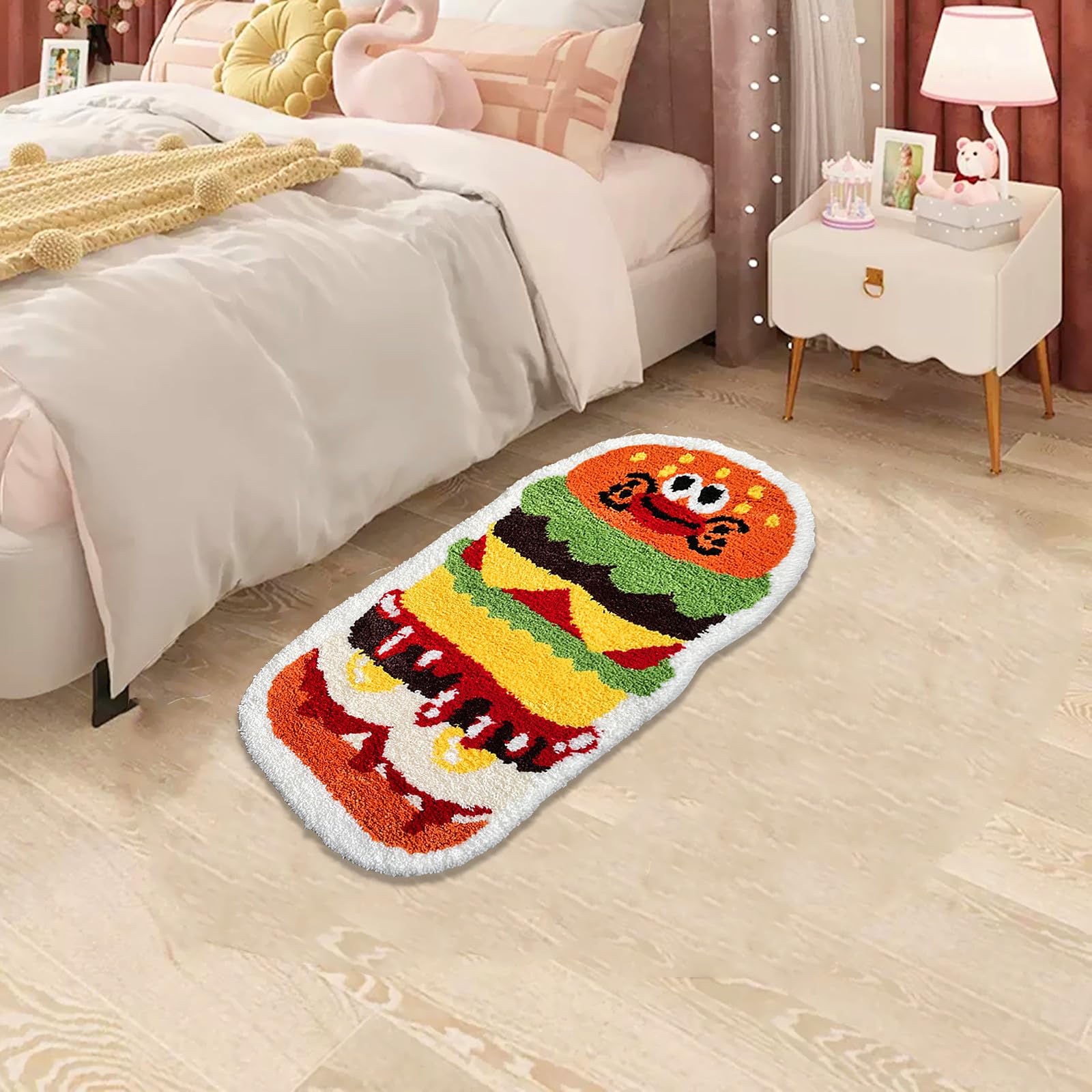 Ukeler Kids Rugs Bath Mats, Cute Hamburger Shape Area Rugs For Home Decoration Soft Nursery Rug Non-Slip Washable Funny Rugs For