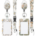 Uniclife 2 Pack Floral Sliding Badge Holder Flower Leaves Plastic Case With Retractable Badge Reel Carabiner Clip And Detachable