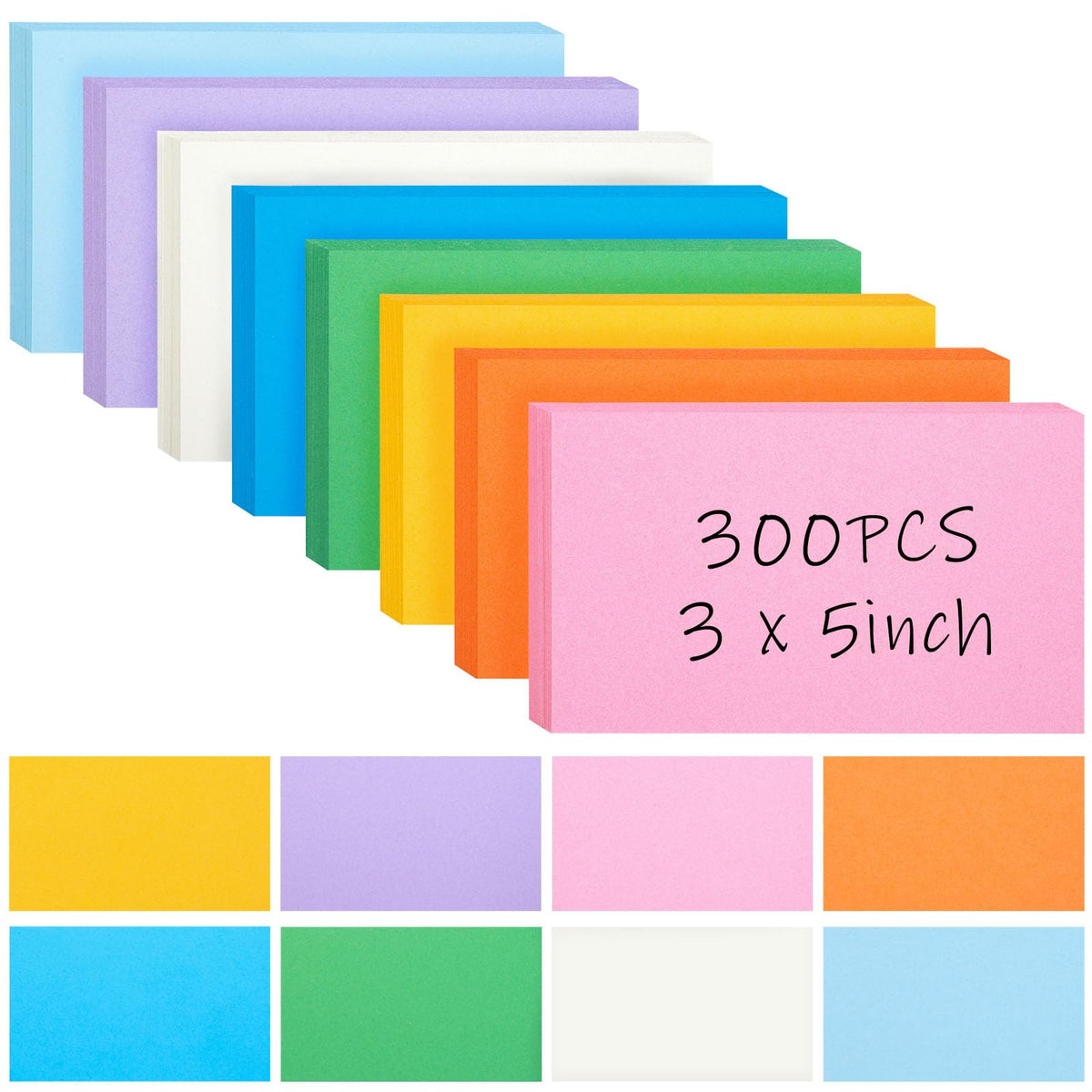 300Pcs Colored Index Cards, 3X5 Inch Flash Cards Study Cards Notecards For Studying School Office Game Cards