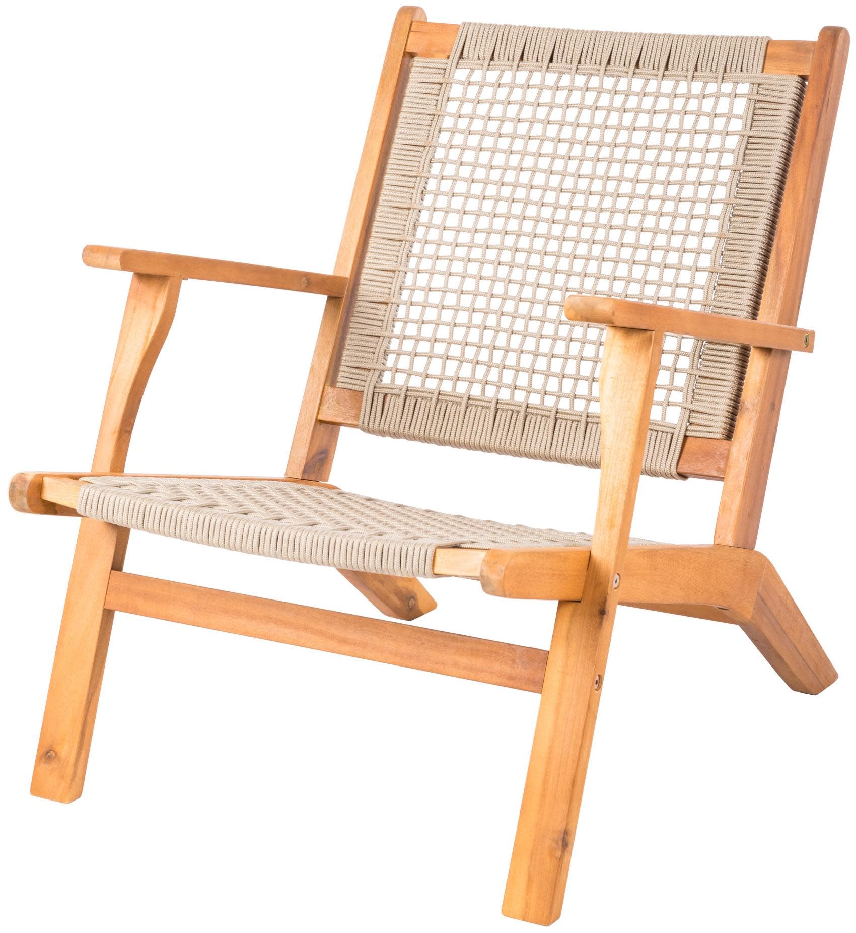 Patio Sense 62773 Vega Natural Stain Outdoor Chair Acacia Wood Construction Hand Woven Seat Mid Century Design Comfortable Recli