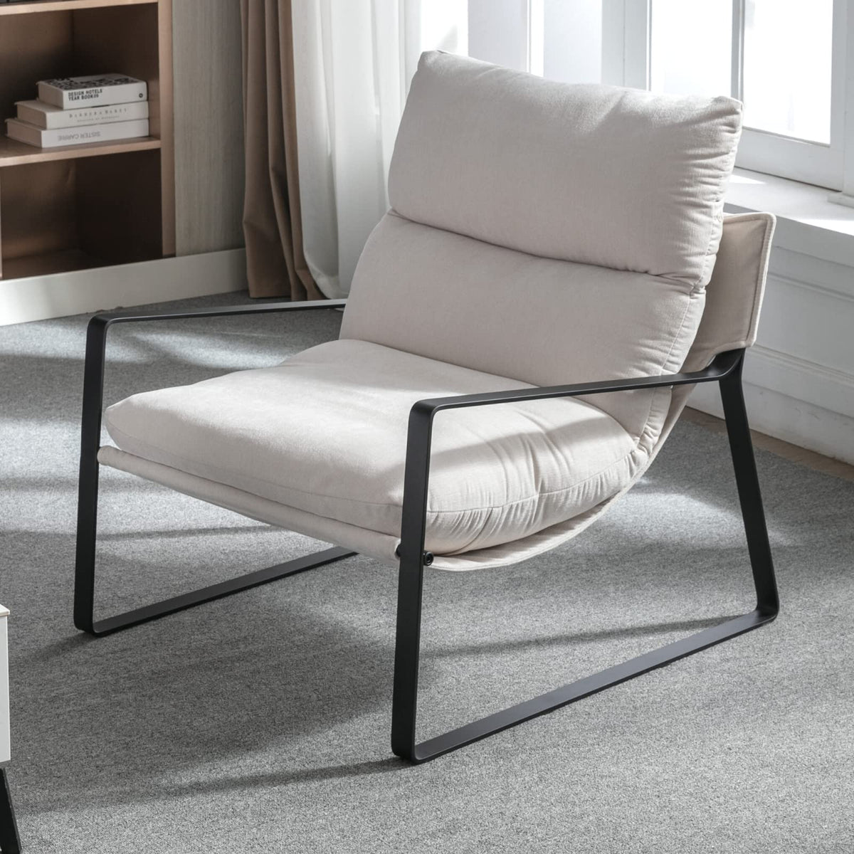 Lukealon Modern Linen Accent Armchair, Upholstered Soft Living Room Chair With Metal Base Removable Thickened Cushion Single Sof