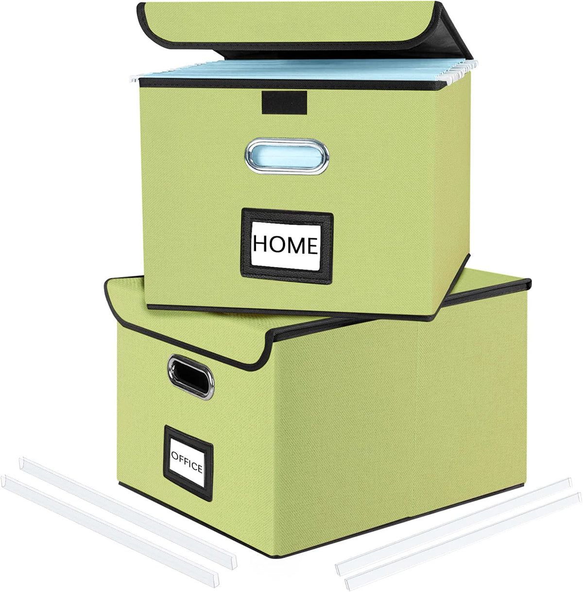 Huolewa Upgraded File Organizer Boxes With Lids, Linen Hanging Filing & Storage Box With Plastic Slide For Office/Decor/Home, Un