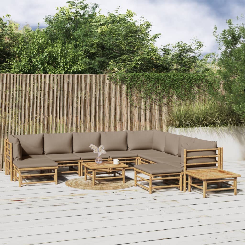 vidaXL 12 Piece Patio Lounge Set with Taupe Cushions Bamboo