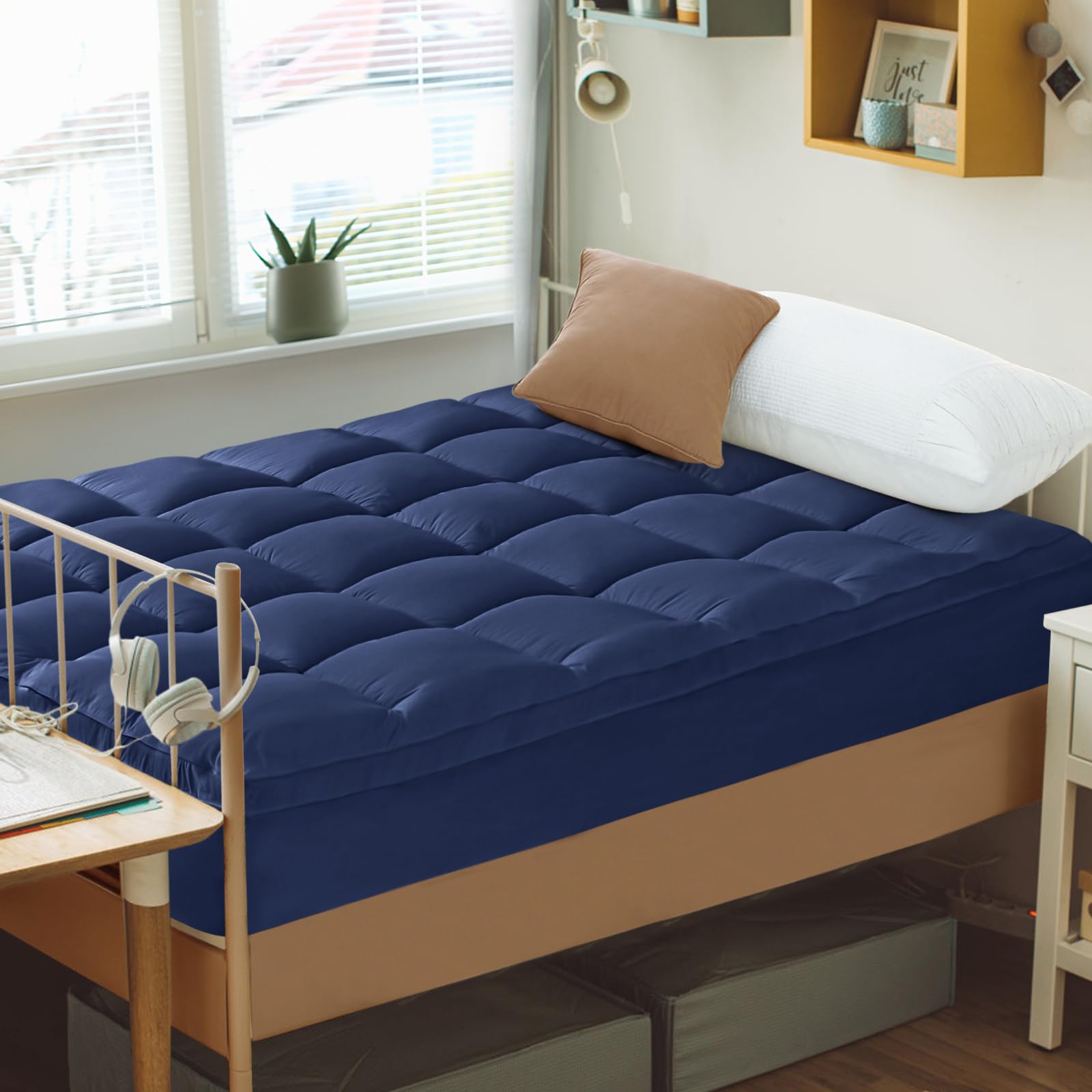 Cymula Mattress Topper Twin Size - Soft Cooling Mattress Pad For College Dorm Room Essentials - Extra Thick Twin Protector Cover