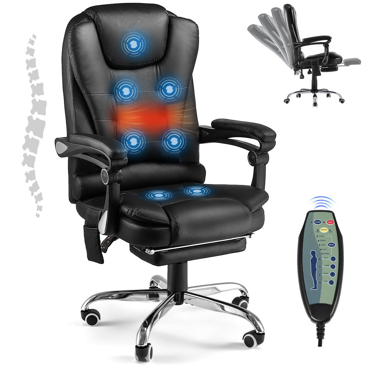 Jfhid Office Chair With 7 Points Vibrating Massage&Heat Functions, Ergonomic Recliner Chair Pu Leather Wide Computer Desk Chair