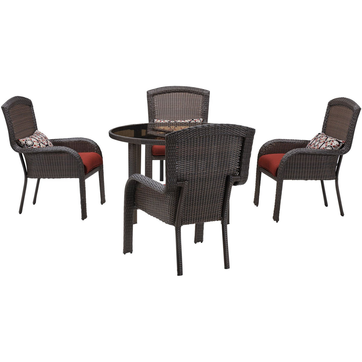 Hanover Stradn5Pc-Red Strathmere 5 Piece Dining Set With 48&quot; Round Table Outdoor Furniture, Red