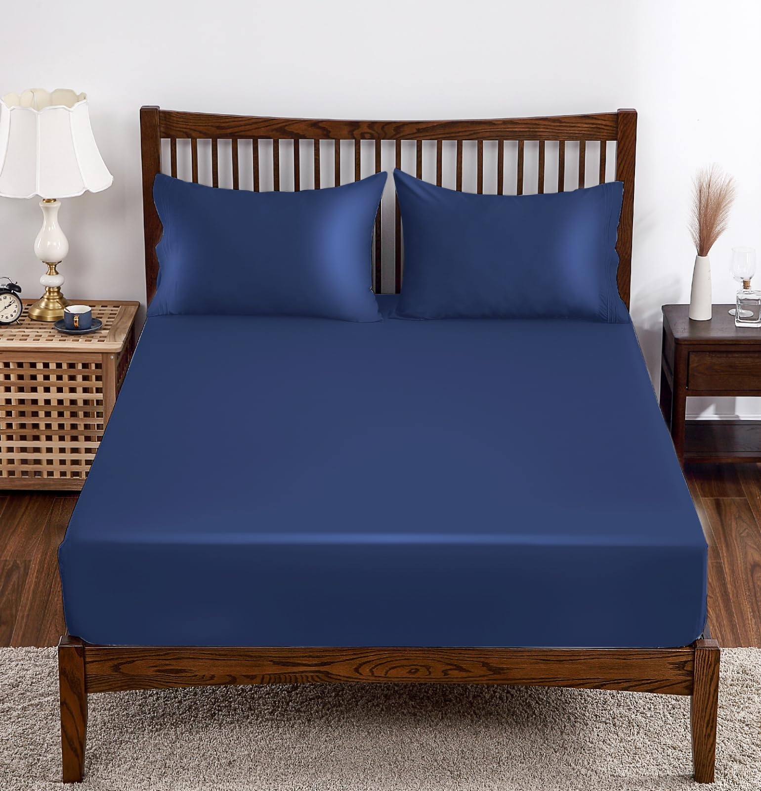 Bamboo Viscose Fitted Sheet 1 Pack King Size Only,400 Thread Count 80''x78'',8-16'' Deep Pocket,Bottom Sheet Colorfast Soft & Si